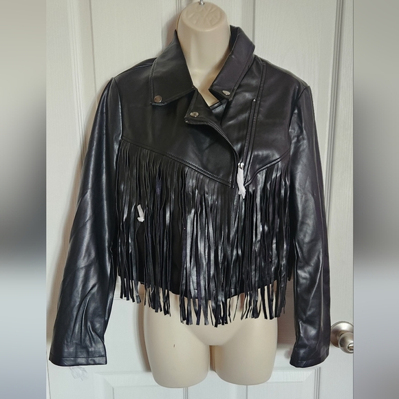 Sophia Vergara Black Faux Leather Fringe Jacket - Size Medium (New with Tags) - Picture 1 of 11